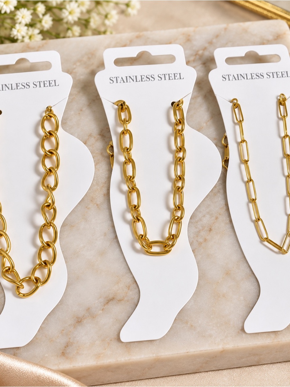 Gold Link Chain Necklace for Women - Stainless Steel